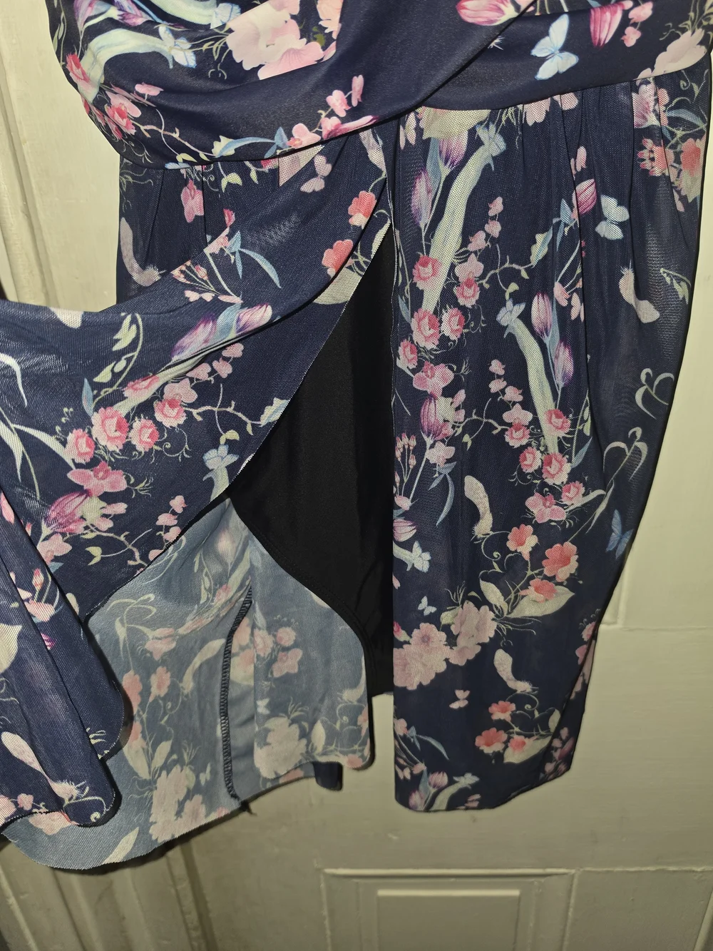 Floral V-Neck Navy Swimsuit with Pink Accents